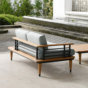 Pilsen Teak Wood and Metal Outdoor Sofa Daybed with Blue Spruce Cushion - Cambridge Casual