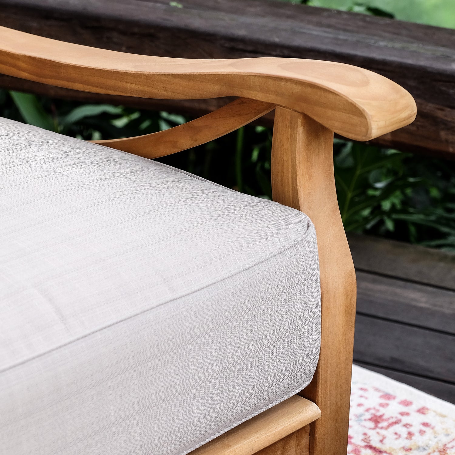 Abbington Teak Wood Patio Sofa Daybed with Beige Cushion - Cambridge Casual
