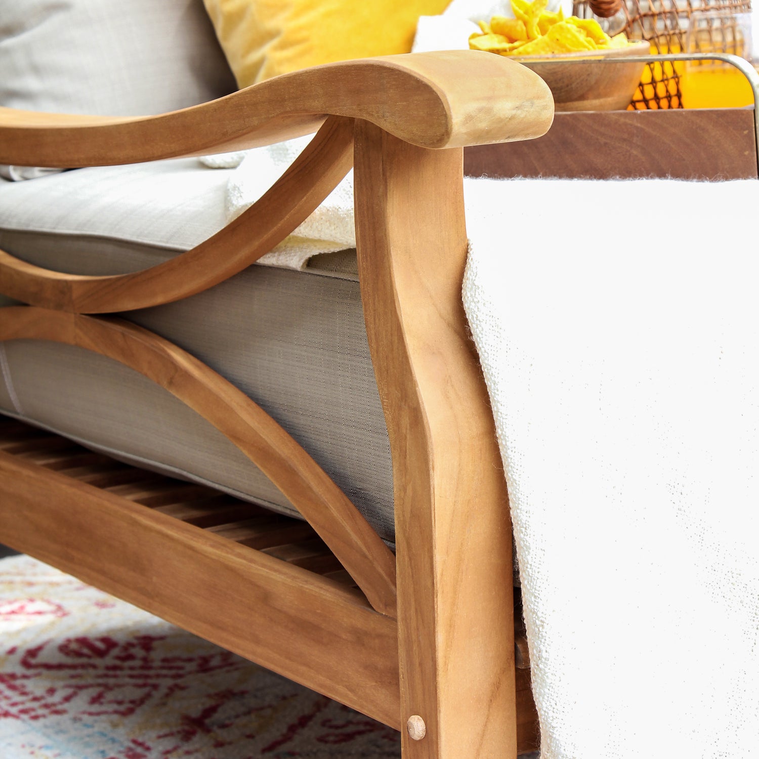 Abbington Teak Wood Patio Sofa Daybed with Beige Cushion - Cambridge Casual [DETAILS]