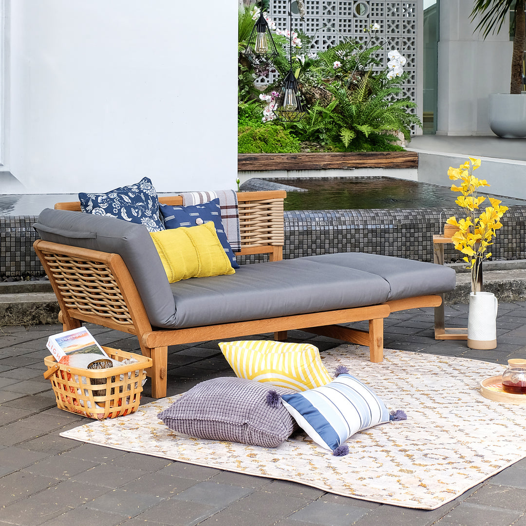 Auburn Teak Wicker Outdoor Convertible Sofa Daybed with Sunbrella Charcoal Cushion - Cambridge Casual [DETAILS]