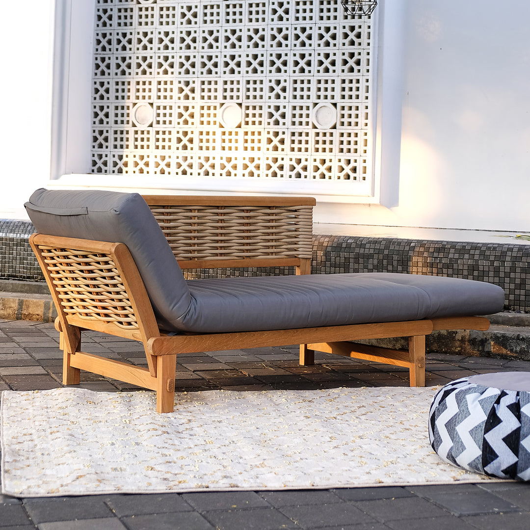 Auburn Teak Wicker Outdoor Convertible Sofa Daybed with Sunbrella Charcoal Cushion - Cambridge Casual [DETAILS]