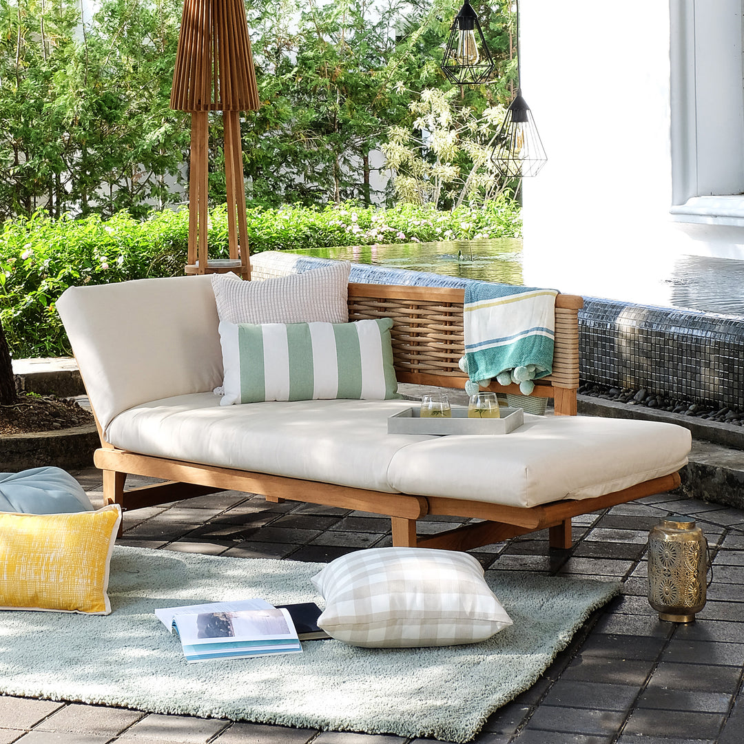Auburn Teak Wicker Outdoor Convertible Sofa Daybed with Sunbrella Vellum Cushion - Cambridge Casual [DETAILS]