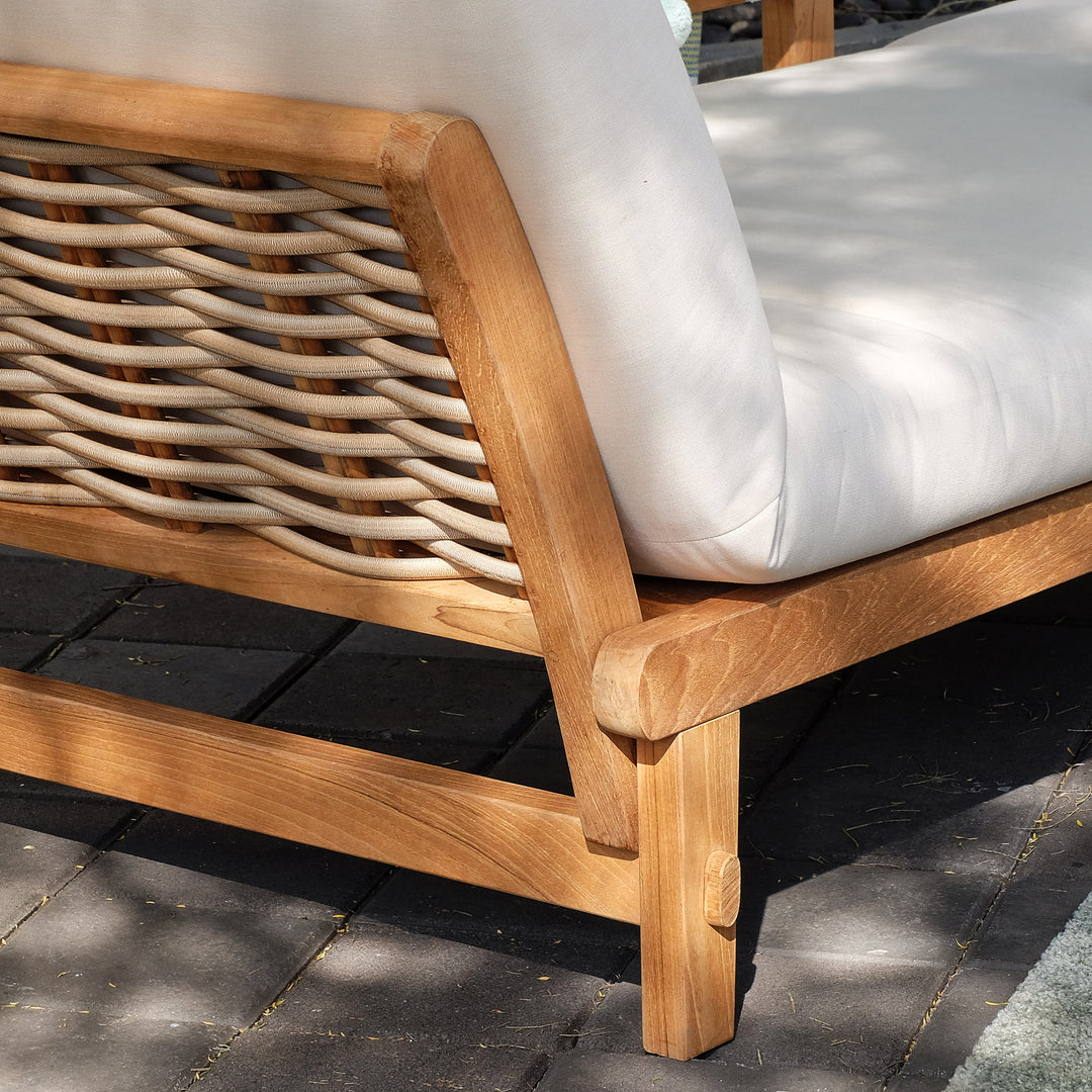 Auburn Teak Wicker Outdoor Convertible Sofa Daybed with Sunbrella Vellum Cushion - Cambridge Casual [DETAILS]