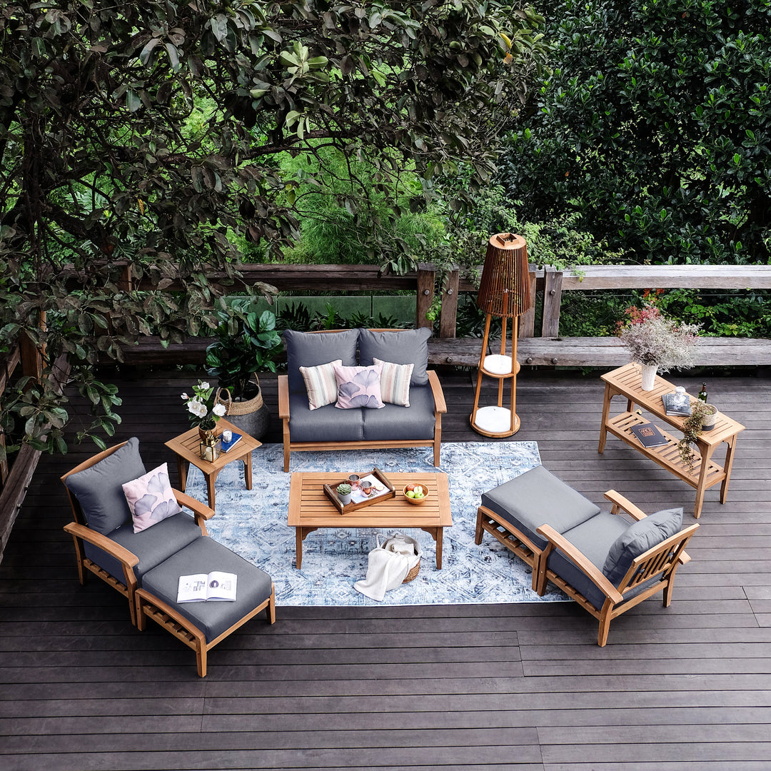 [DETAILS] Caterina Teak Wood 7 Piece Patio Conversation Set with Gray Cushion - Cambridge Casual