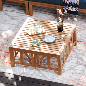 Abbington Teak Wood 8 Piece Patio Sectional Set with Navy Cushion - Cambridge Casual