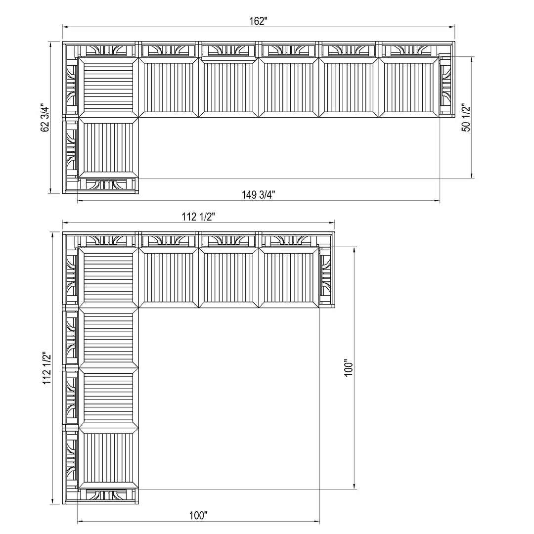 [DIMENSIONS] Abbington Teak Wood 8 Piece Patio Sectional Set with Navy Cushion - Cambridge Casual