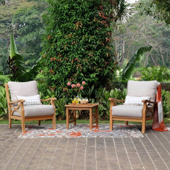 Abbington Teak Wood 3 Pieces Patio Conversation Set with Beige Cushion