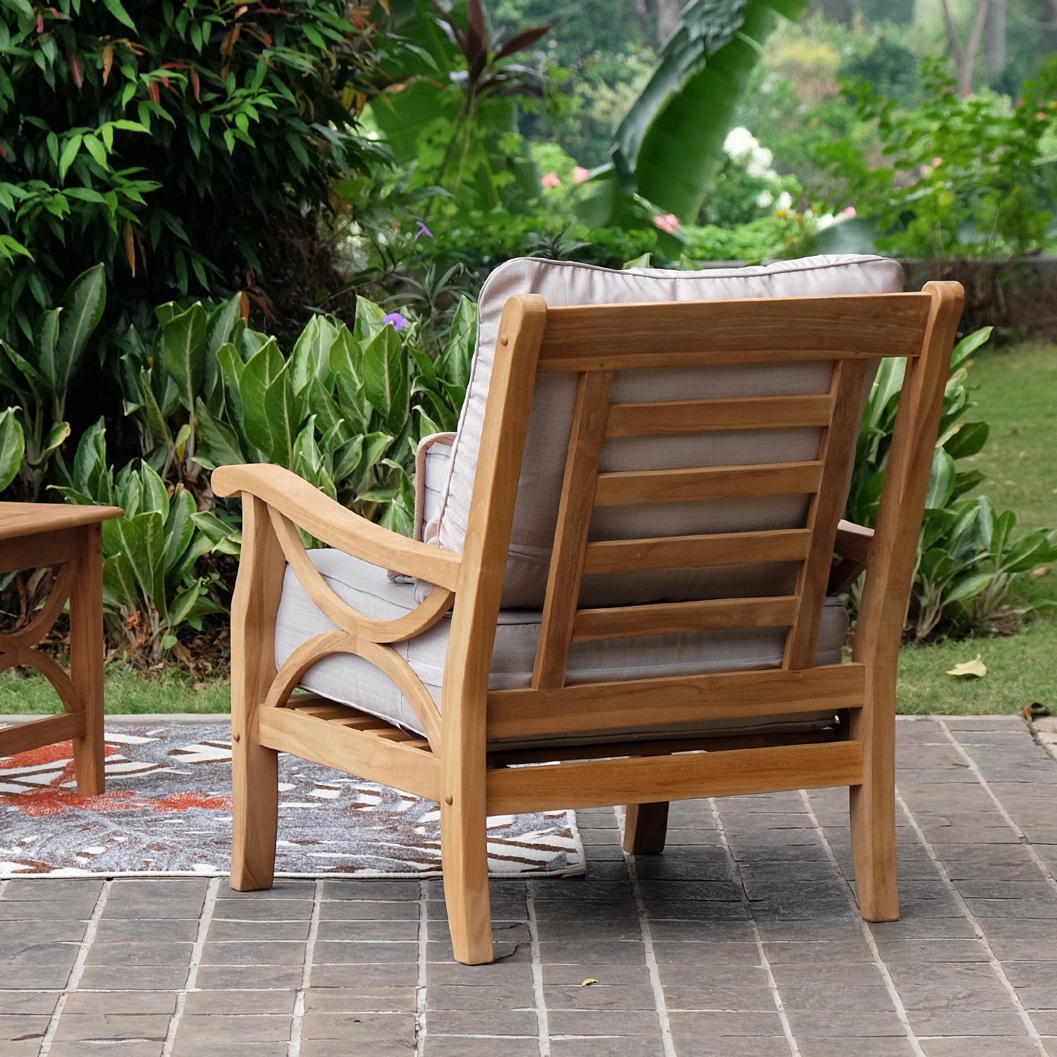 Abbington Teak Wood 3 Piece Patio Conversation Set with Beige Cushion - Cambridge Casual