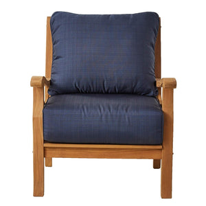 Abbington Teak Wood 3 Piece Patio Conversation Set with Navy Cushion - Cambridge Casual