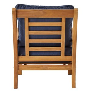Abbington Teak Wood 3 Piece Patio Conversation Set with Navy Cushion - Cambridge Casual