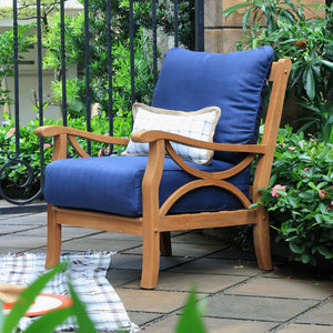 Abbington Teak Wood 3 Piece Patio Conversation Set with Navy Cushion - Cambridge Casual