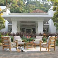 Abbington Teak Wood 5 Piece Outdoor Seating Set with Beige Cushion