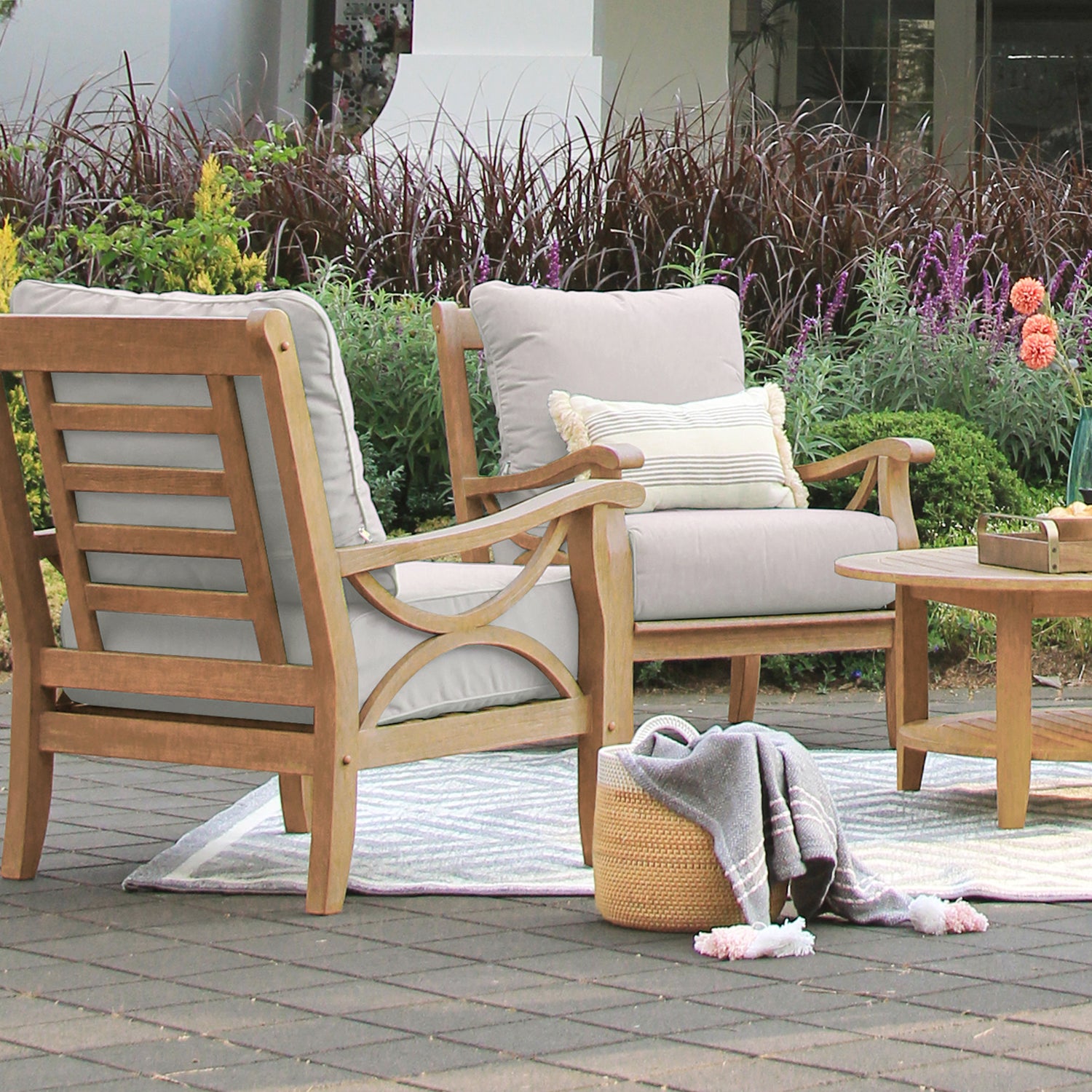 Abbington Teak Wood 5 Piece Outdoor Seating Set with Beige Cushion - Cambridge Casual  [DETAILS]