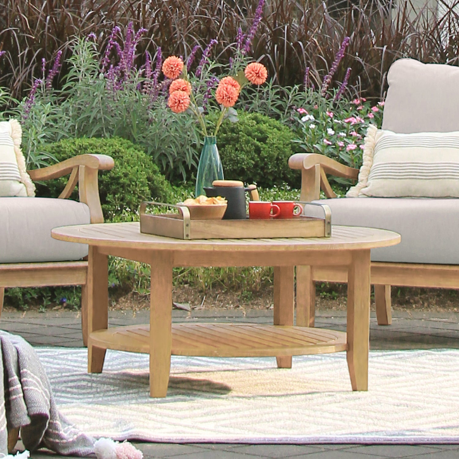 Abbington Teak Wood 5 Piece Outdoor Seating Set with Beige Cushion - Cambridge Casual [DETAILS]