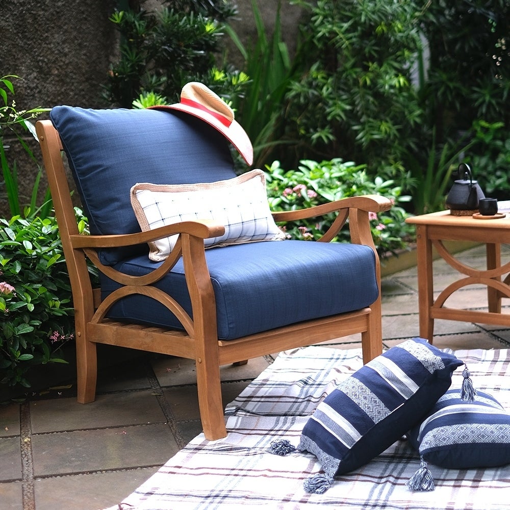 Abbington Teak Wood 5 Piece Outdoor Seating Set with Navy Cushion - Cambridge Casual [DETAILS]