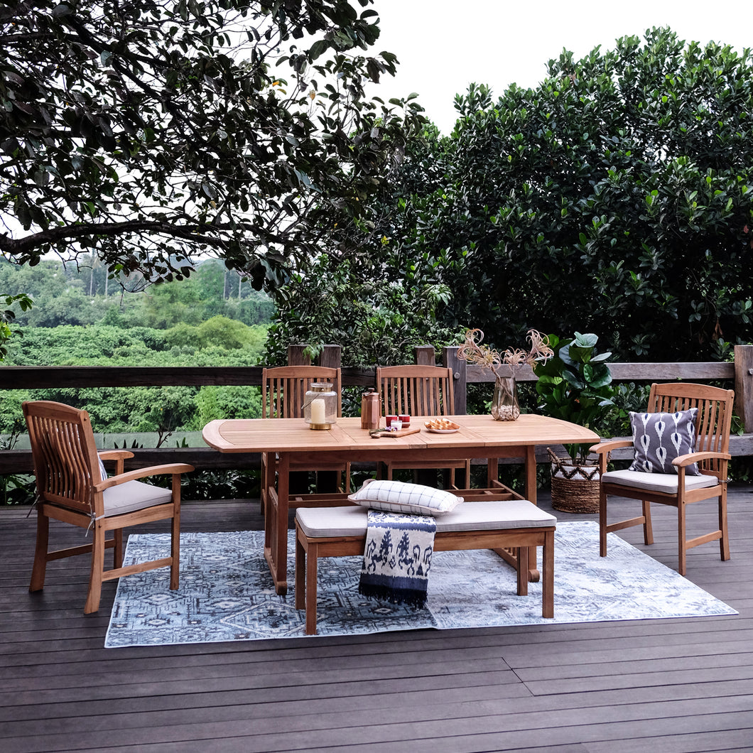 Caterina Teak Wood 6 Piece Outdoor Dining Set with Beige Cushion - Cambridge Casual