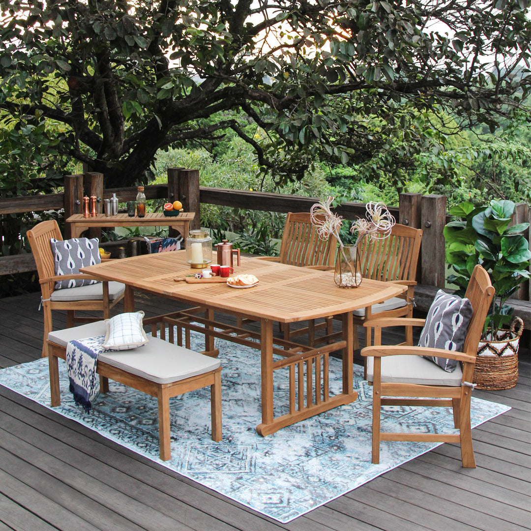 [DETAILS] Caterina Teak Wood 6 Piece Outdoor Dining Set with Beiges Cushion - Cambridge Casual