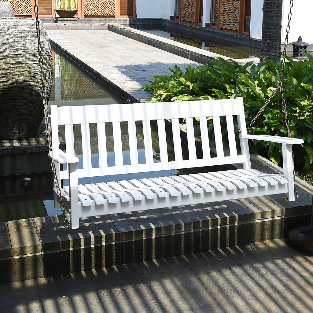 [DETAILS] Moni Mahogany Wood White Porch Swing - Cambridge Casual