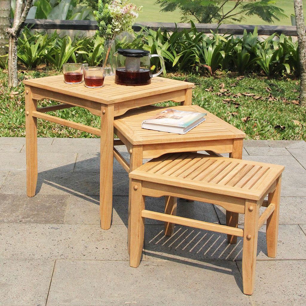 [DETAILS] Richmond Teak Wood Outdoor Nesting Side Table - Cambridge Casual