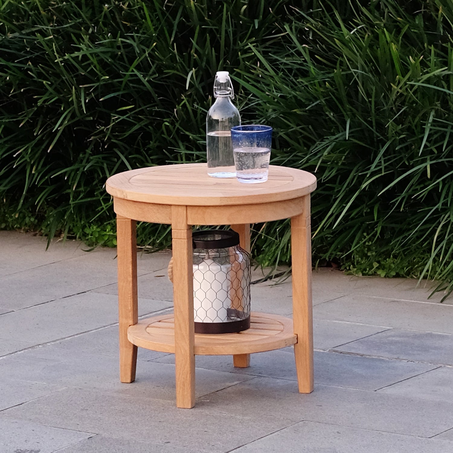 Richmond Teak Wood Outdoor Side Table with Shelf - Cambridge Casual