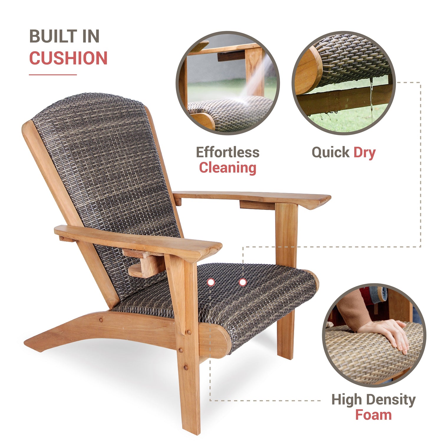 Auburn Upholstered Teak Outdoor Adirondack Chair - Cambridge Casual [DETAILS]