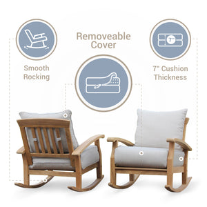 Caterina Teak Wood Outdoor Rocking Chair with Beige Cushion