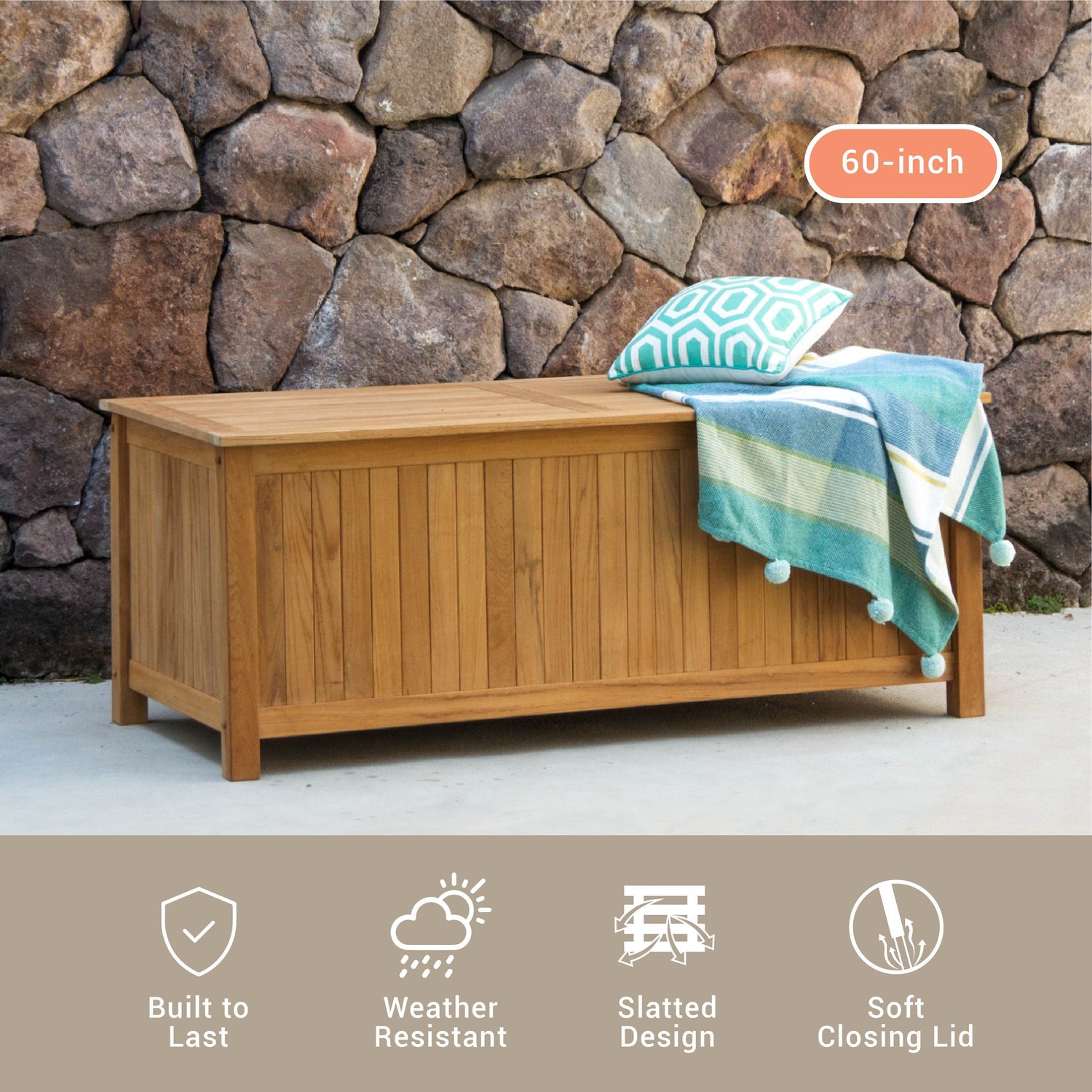 Richmond Teak Wood 60 Inch Outdoor Storage Deck Box | Patio Furniture ...