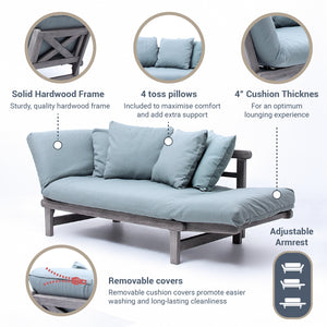 Carlota Outdoor Convertible Sofa Daybed - Weathered Gray Wood / Blue Spruce Cushion