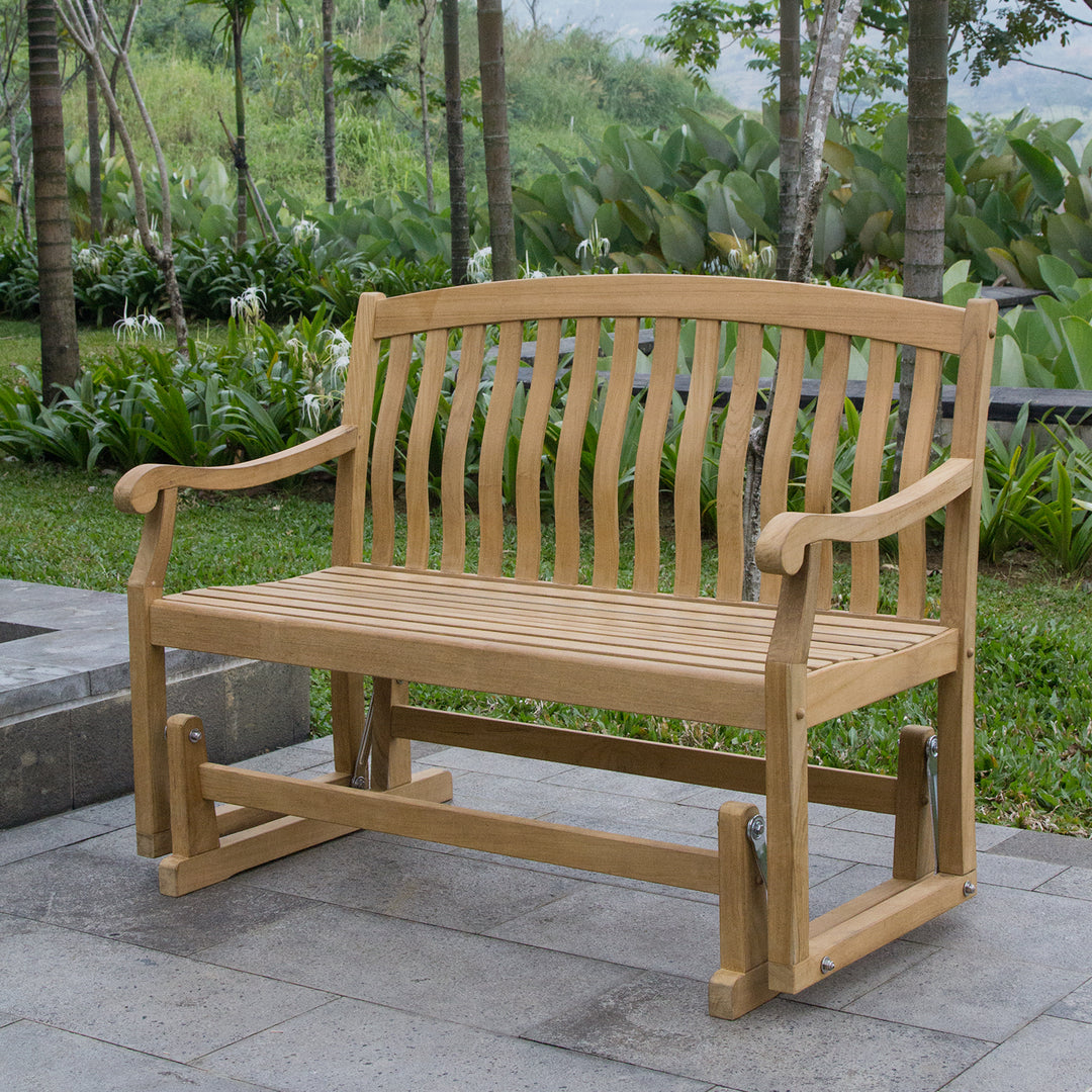 Vermont Teak Wood Outdoor Glider Bench - Cambridge Casual [DETAILS]